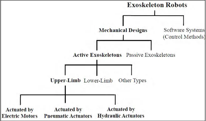 Figure 2.3: Classification of exoskeleton robots. (a) Methods of classification of 
