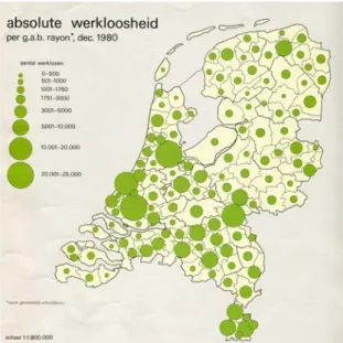 Figure 6.10 Absolute numbers of the unemployed in 1980  in the Netherlands (Ormeling and Van Elzakker, 1981)