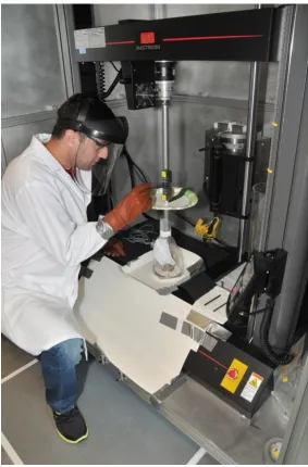 Figure  3.15: Tensile test for radioactive steel samples conducted at Center for Advanced Energy Studies (CAES) using Instron machine