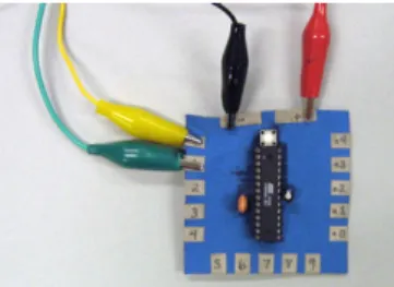 Figure 5.  Alligator clips are used to connect microcontroller modules to other devices.