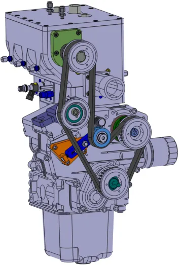 Figure 3.1 shows a CAD rendering of the split-cycle engine designed in this work andmodelled using CATIA software