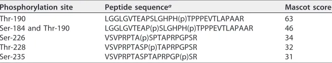 TABLE 1 UL51 phosphopeptides and phosphorylation sites identiﬁed by MS/MS