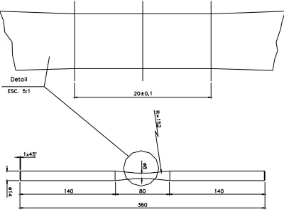 Figure 1. Fatigue test specimen configuration. Dimensions in mm.  