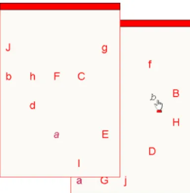 Figure 6. Experimental task. User drags lowercase characters in alphabetical order from one win- win-dow and drops it on the matching uppercase character in the other winwin-dow