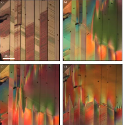 Figure 1.10: Images of the evolution of domain structure in PMN-PT upon application of anincreasing electric ﬁeld (a-d)