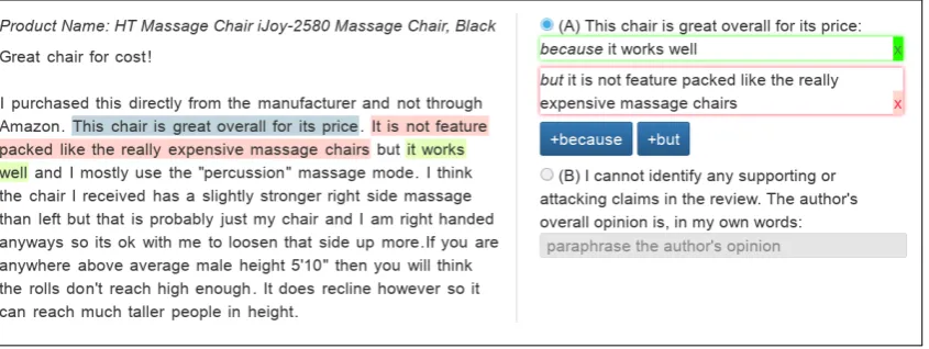 Figure 1: Annotation interface for the second step (claim annotation)