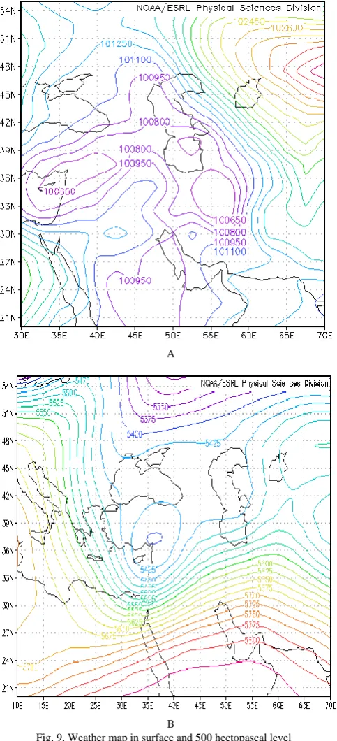 Fig. 9. Weather map in surface and 500 hectopascal level B 12UTC 08/01/1993. 