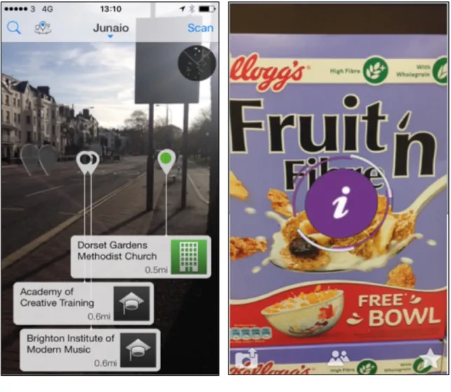 Figure 2.2 Snapshots of Juanio and Aurasma AR browsers 