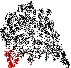 Figure 2: Visualization of the author proﬁles extractedfrom our GCN. Red dots represent the authors who aredeemed abusive (racist or sexist) by the GCN.