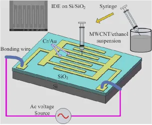 Figure 2.4 Resistive-relative humidity data and linear fit of a MWCNT network obtained at room  temperature[6]