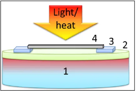 Figure 2.17: Positioning of the steel substrates on the cooling stage in the  CVD chamber: (1) cooled sample stage, (2) silicon wafer, (3) silicon 