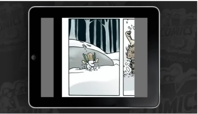 Figure 3: A panel (and two halves) from Jeff Smith’s Bone as viewed on Comixology’s Guided View™