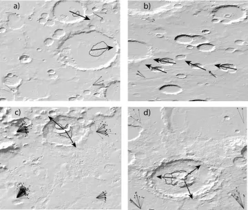 Figure 6.Four examples of dune fields in craters showing how the morphology of the craters caninfluence the location of deposition
