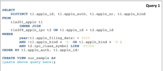 Table 1. First five rows of Query 1. 