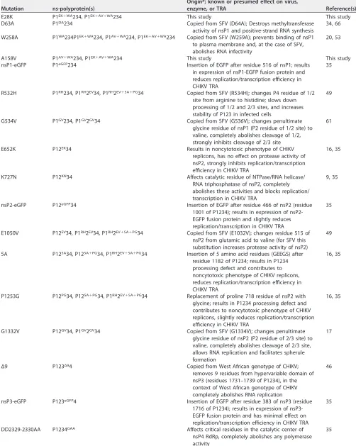 TABLE 1 Mutations in CHIKV ns-polyprotein analyzed in this study