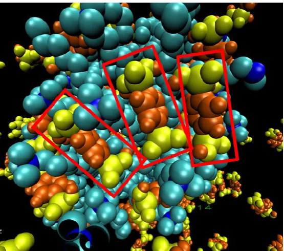 Figure 9. Snapshot of a spherical micelle formed in atomistic MD simulations of a precursor solution of benzene-silica PMO