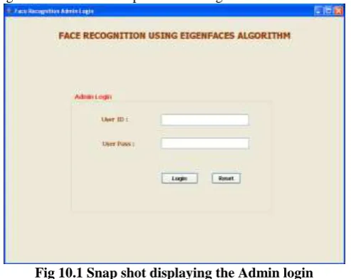 Figure shows snapshot of running the system in admin session. The User id, User pass, login and reset are User Login displayed