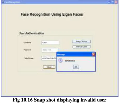 Fig 10.16 Snap shot displaying invalid user 