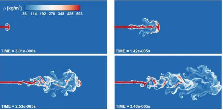 Figure 5 . Scattered data of composition and temperature of the Diesel injection and phase boundaries from VLE at different pressures