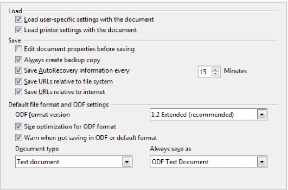 Figure 16: Choosing Load and Save options Load printer settings with the document
