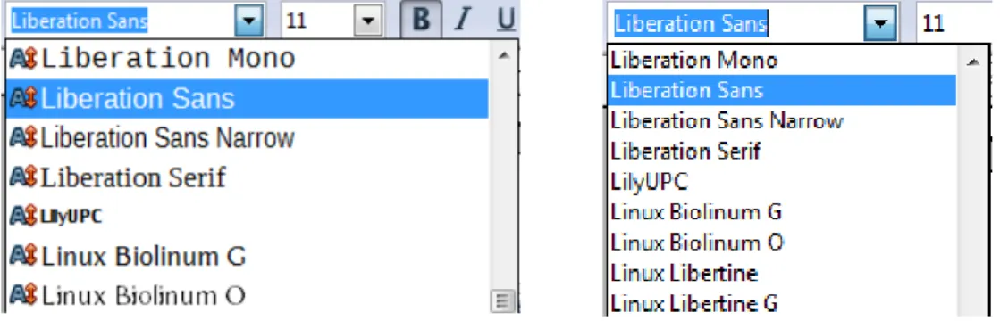 Figure 6: Font list (Left) showing preview; (Right) without preview Font Lists – Show font history