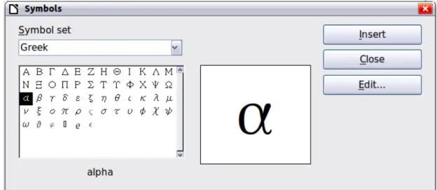 Figure 9: Symbols catalog, used for entering Greek characters and some special symbols Example 2: π ≃ 3.14159