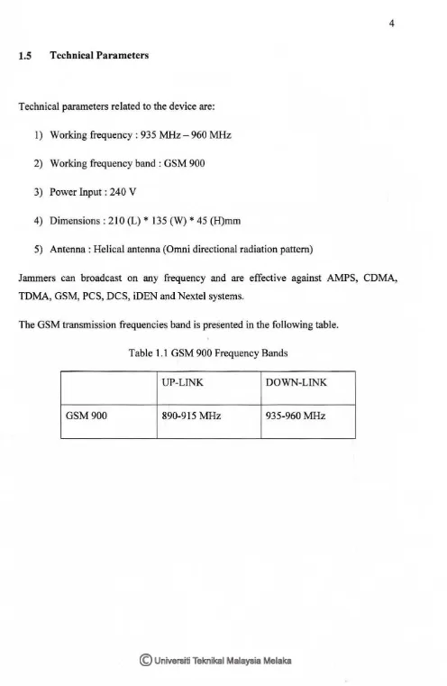 Table 1.1 GSM 900 Frequency Bands 