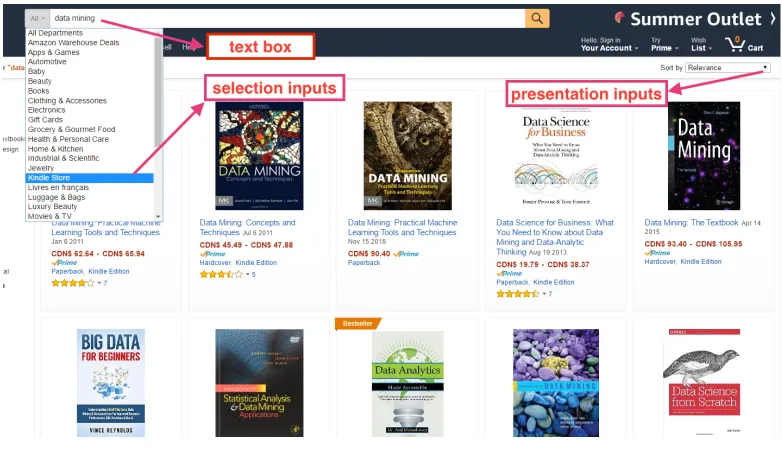 FIGURE 2: Text box, selection inputs and presentation inputs