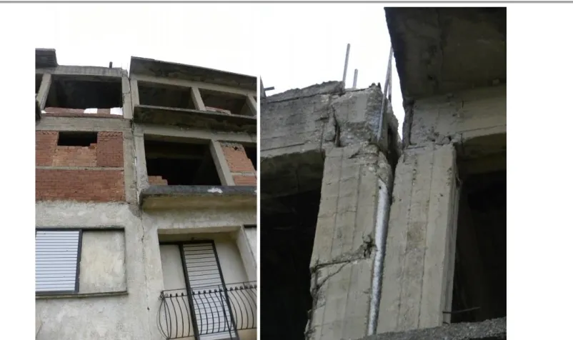 Figure 2.2: Earthquake induced structural pounding between buildings with a) unequal floor heights and/or b) different foundation levels, leads to floor-