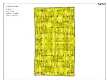Figure 10: 50 th mode shape for shallow soil site with flexible pad assumption, showing in-plane distortion of ISFSI pad
