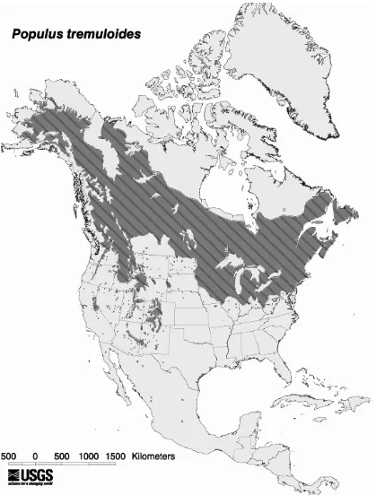 Figure 1.2 The native range of trembling aspen (Populus tremuloides) in north America