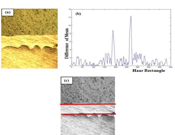 Fig. 6 (a) Three layer cladded microstructure with similar metals and wavy  6 (b) Haar features   6 (c) Segmented microstructure  
