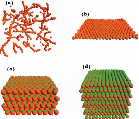FIG. 4. Behavior of ggreen lines show the limiting cases of square-welln�and two speciﬁc orientations of the patches:�12� from the RHNC equation for different coverages � conﬁguration corresponding toˆ 1·nˆ 2= �1 �a� and X conﬁguration corresponding to nˆ 