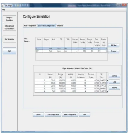 Figure 5. Configure Simulation Screen - Data Center Tab 