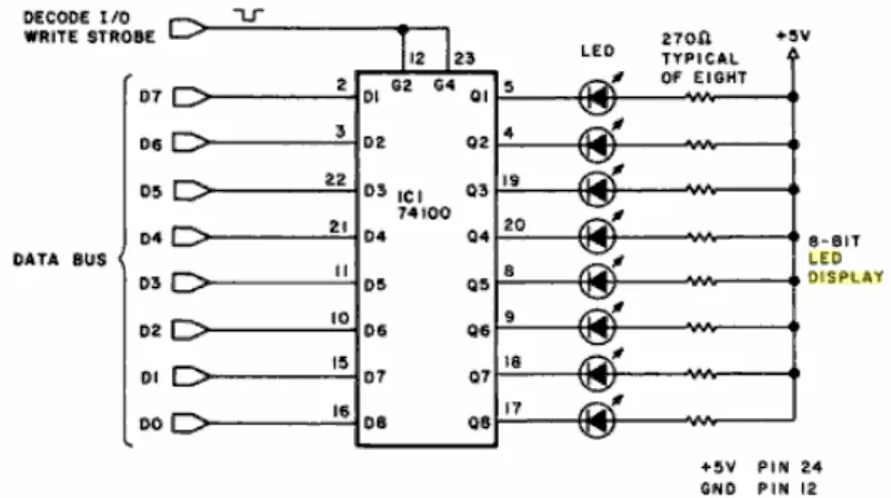 Figure 2.2: A simple 8-bit latched-output LED display, suitable for use in computer 