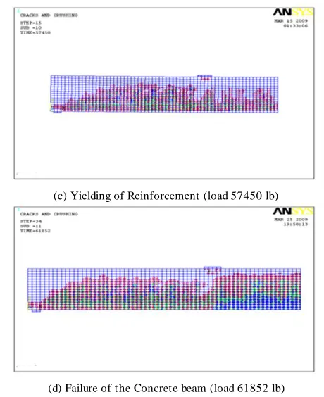 Fig. 22. (a),(b),(c)&(d) represents Cracks Formation in Beam of present study for Shear Reinforcement Type 2 in different stages during the application of load 