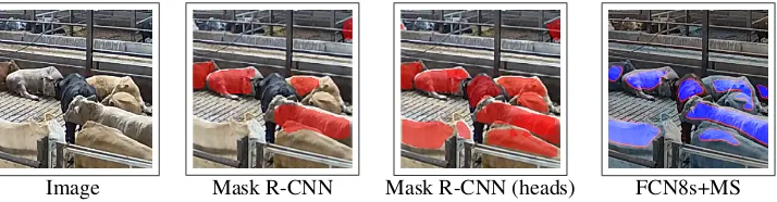 Figure 3: Illustration of Mask R-CNN, FCIS, FCN8s+MaskSplitter performance on MSCOCO and Pascal VOC validation datasets