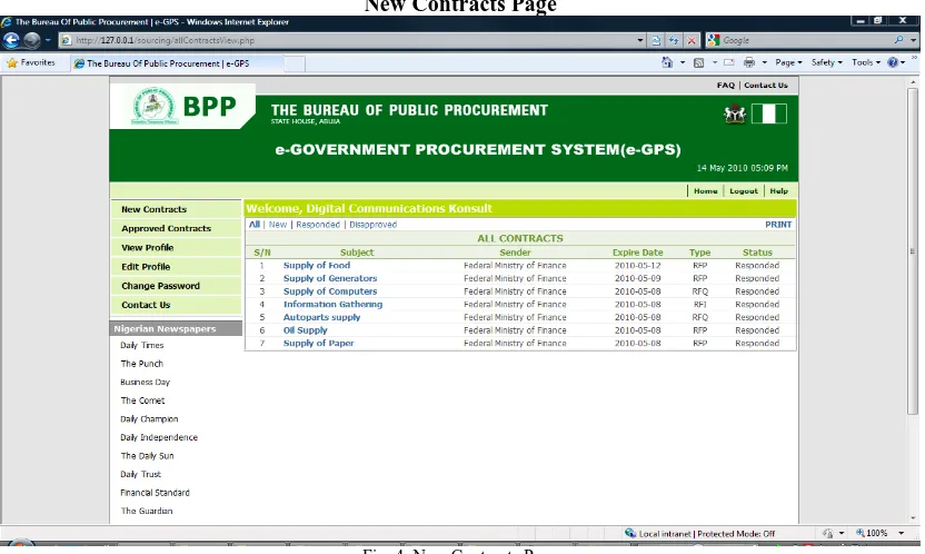Fig. 3. Contractor Home Page appears in the new contract page. A contractor can view all 