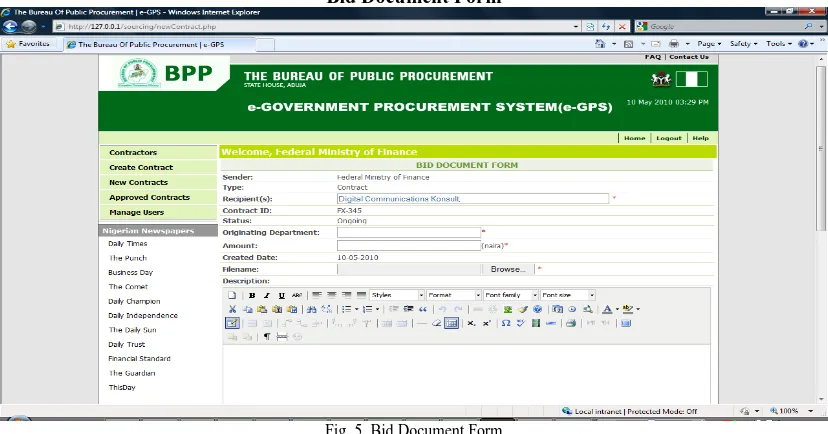 Fig. 5. Bid Document Form  