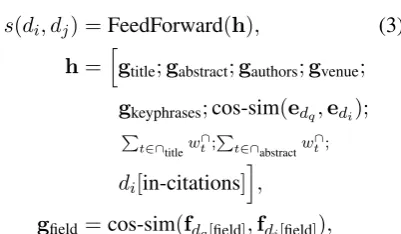 Figure 2: NNRankbetween the embedding for architecture. For each of the textual and categorical ﬁelds, we compute the cosine similarity dq and the corresponding embedding for di