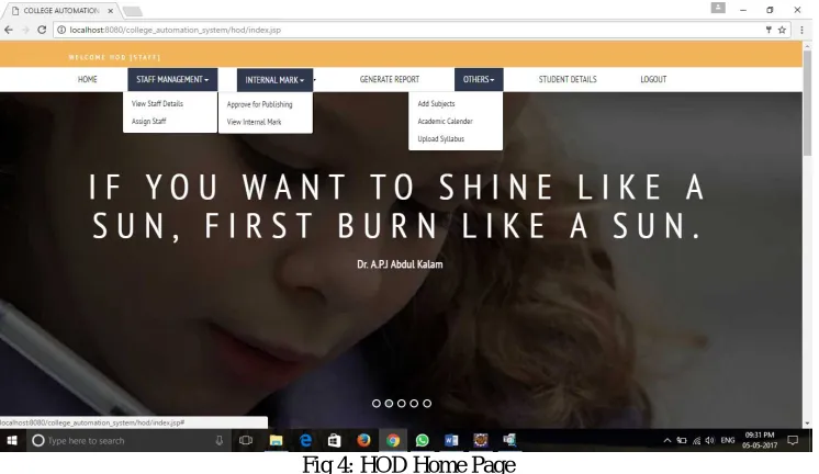 Fig 4: HOD Home Page  