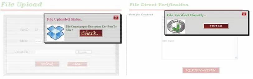 Figure 7 portrays the file upload status and generates a file cryptography encryption key which is sent to the owner’s mail id