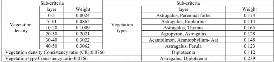 TABLE 2: WEIGHTS OBTAINED FROM STANDARDIZATION OF VEGETATION CRITERI