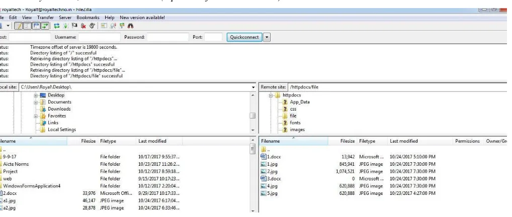 Figure 11. FTP showing files uploaded from client to server 