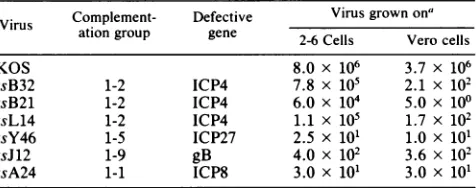 TABLE 1. Growth of HSV-1 ts mutants on 2-6 and Vero cells