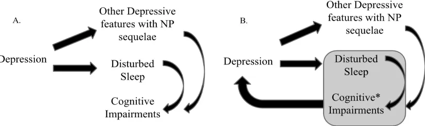 Figure 1. Two Conceptualizations of the Interaction between Depression, Sleep, and Cognitive Impairments