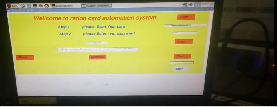 Fig c. system output on monitor screen of Automated Rationing Using Raspberry Pi  