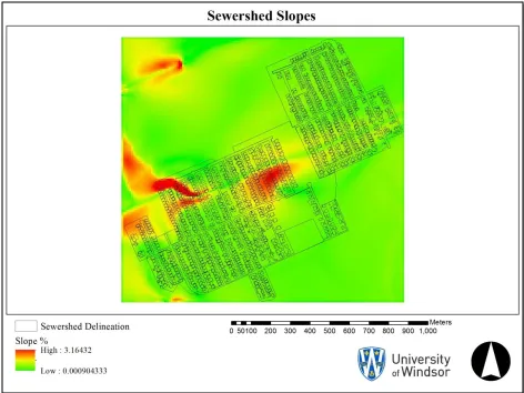 Figure 3-7 ArcGIS map of study area slopes 