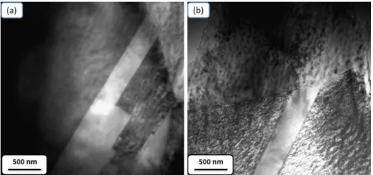 Fig. 11 : TEM micrographs of typical annealing twins observed in the stirred zone of a sample  welded at the welding speed of 160 mm/min