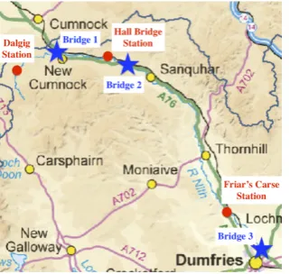 Figure 7. A76 200 Bridge (a), A76 120 Guildhall bridge (b) and A75 300 Dalscone bridge (c) 